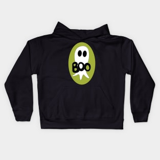 Cute Halloween ghost cartoon with BOO text Kids Hoodie